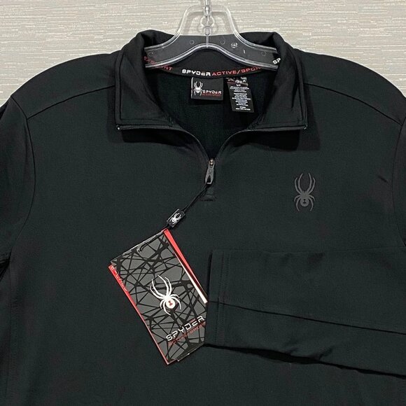 SPYDER 1/4 Zip Shirt Mens Small Black Base Layer Lightweight Pullover Quick Dry - Picture 1 of 11